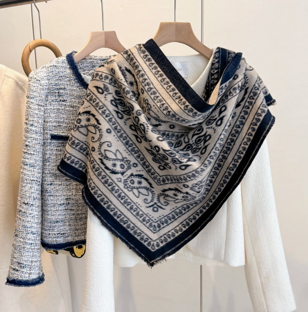 Vintage Paisley Triangle Scarf | Navy