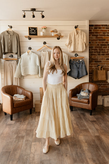 Ruffled Tiered Maxi Skirt | Lemon Citron