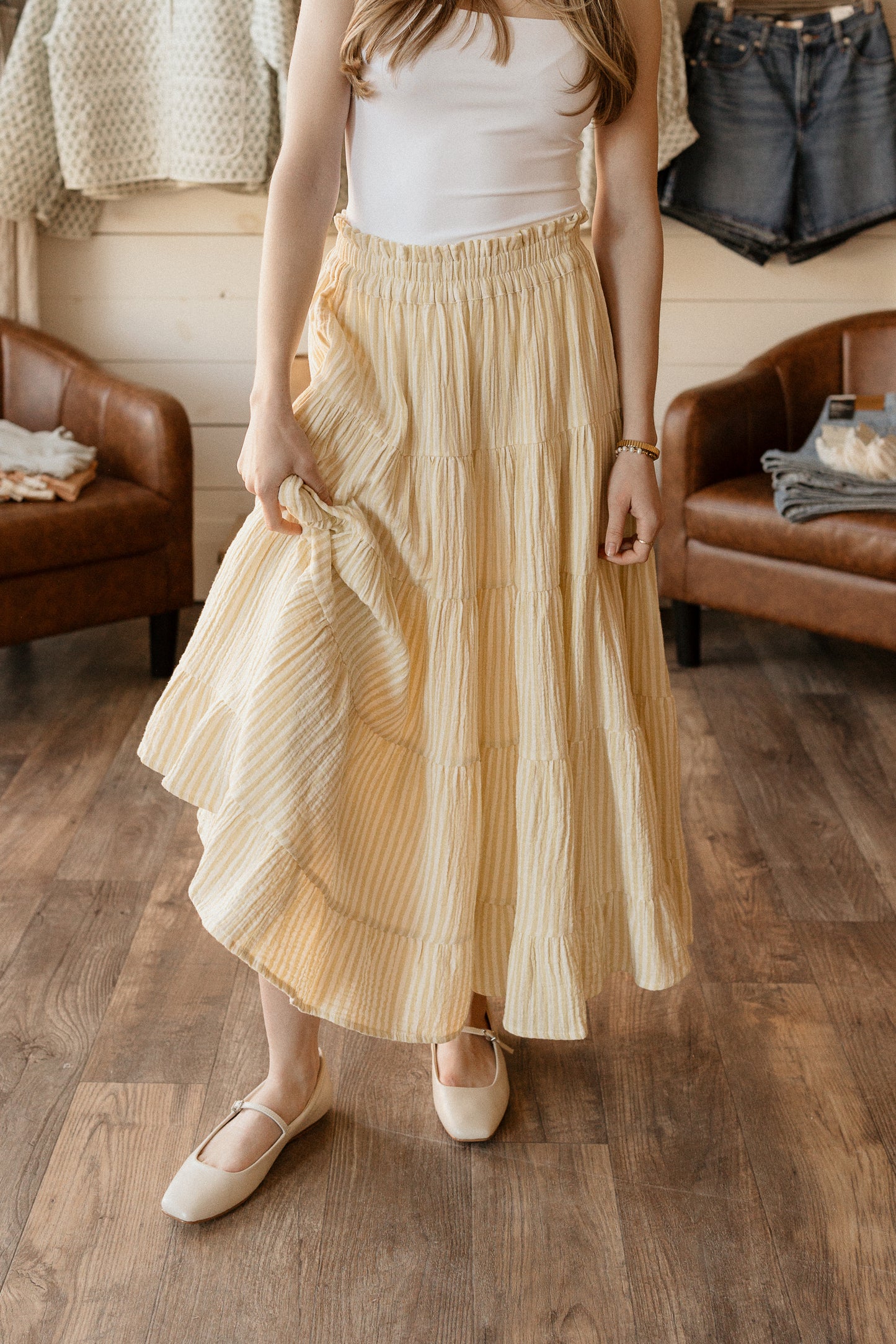Ruffled Tiered Maxi Skirt | Lemon Citron