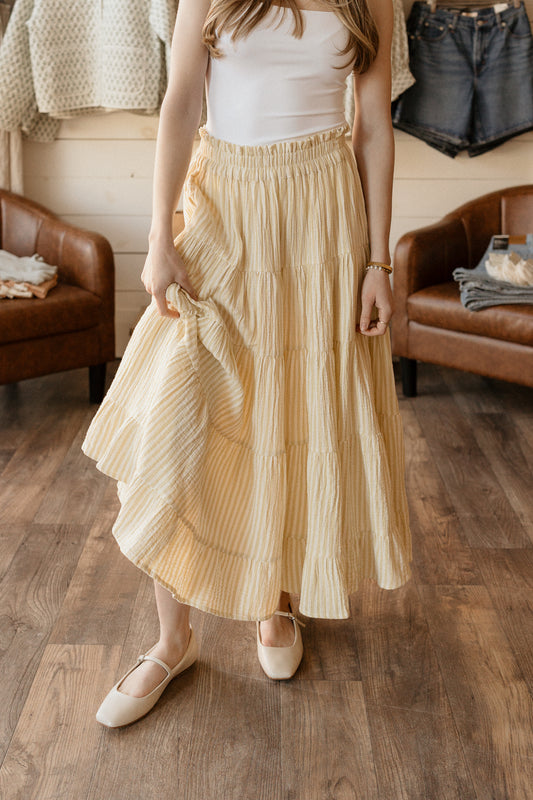 Ruffled Tiered Maxi Skirt | Lemon Citron