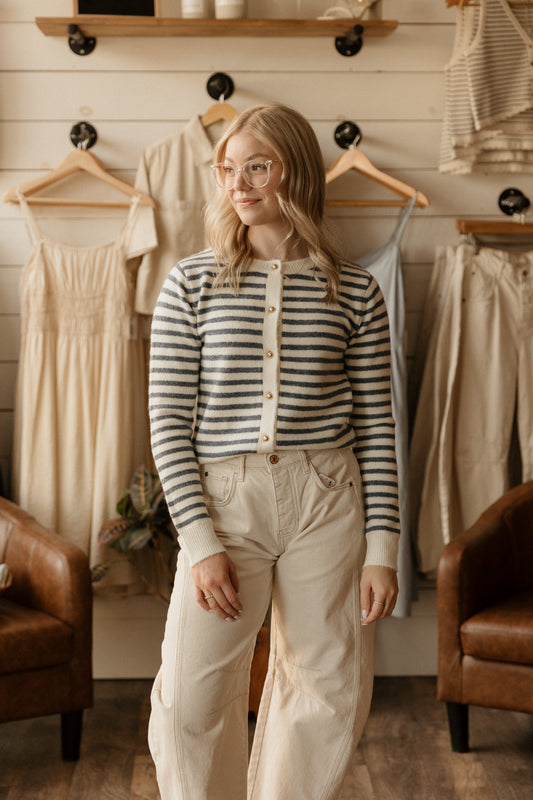 Classic Cardigan | Marine Stripe