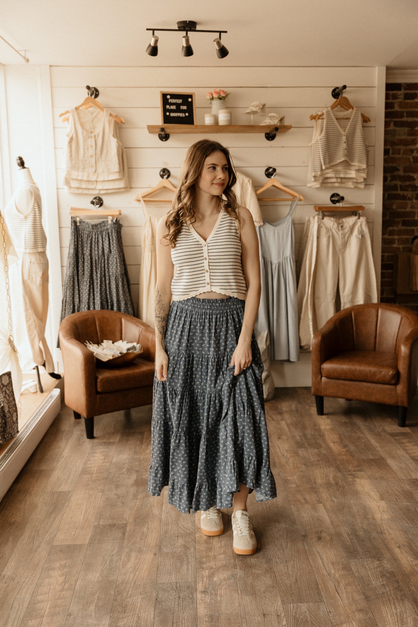 Ruffled Tiered Maxi Skirt | Blue Ditsy