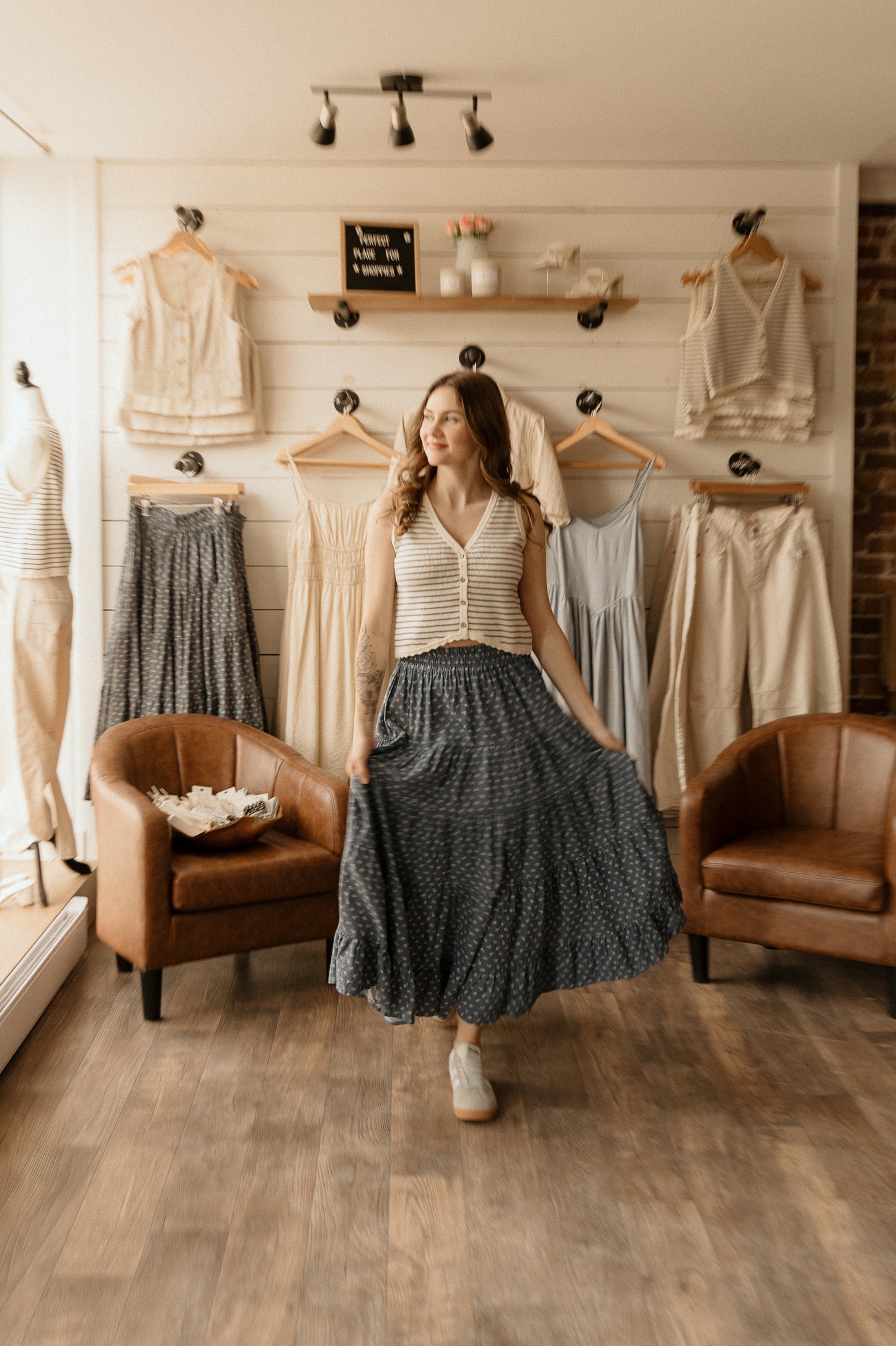 Ruffled Tiered Maxi Skirt | Blue Ditsy
