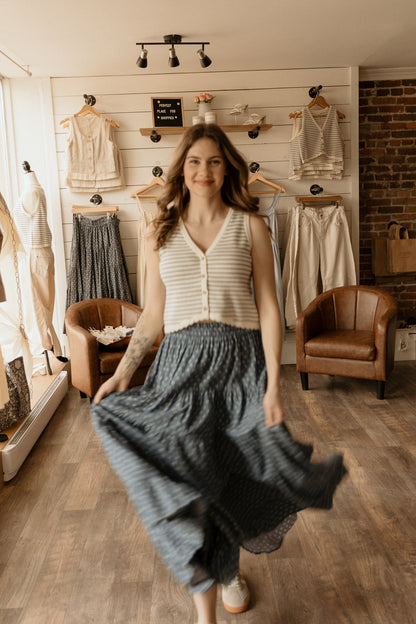 Ruffled Tiered Maxi Skirt | Blue Ditsy