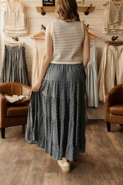 Ruffled Tiered Maxi Skirt | Blue Ditsy