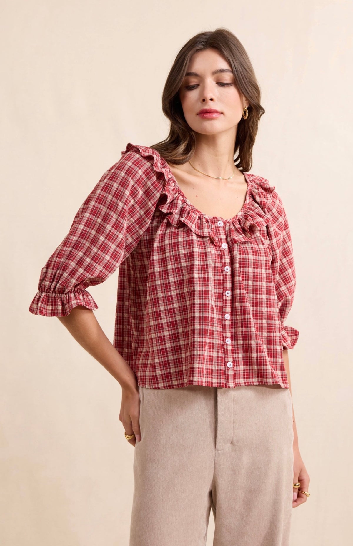 Dolly | Plaid Ruffle Blouse