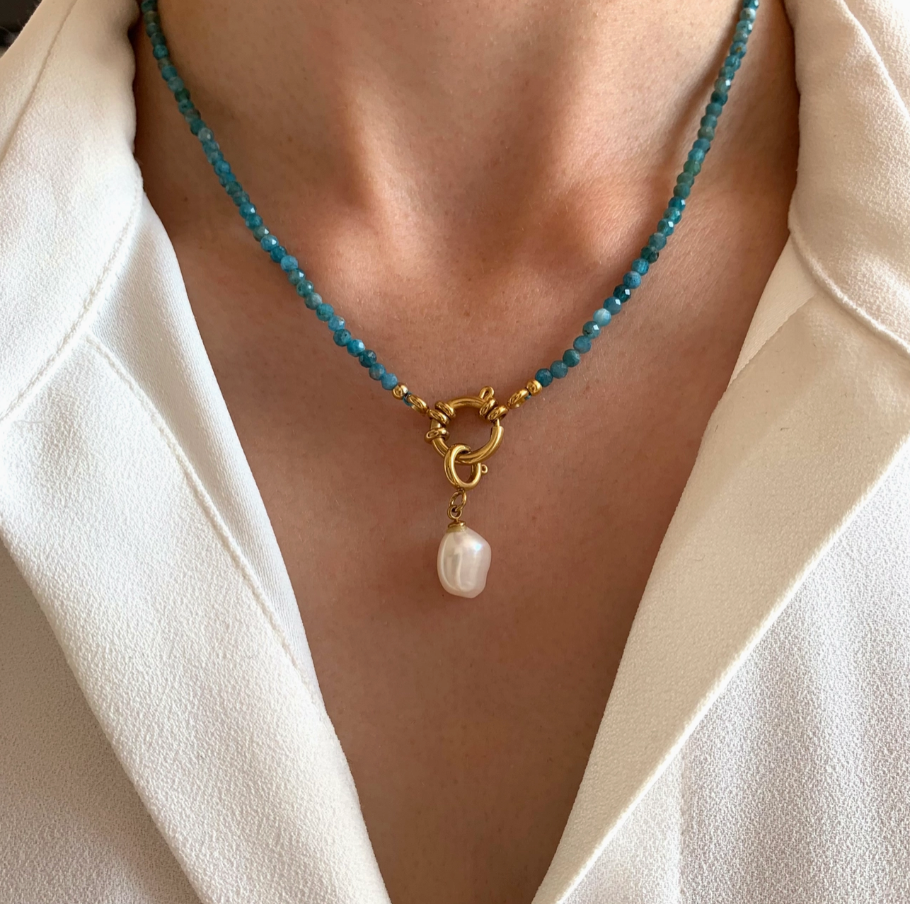 Apatite Blue Steel Natural Stone | Necklace