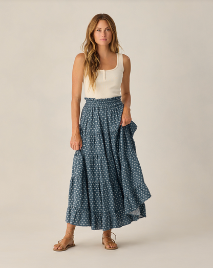 Ruffled Tiered Maxi Skirt | Blue Ditsy