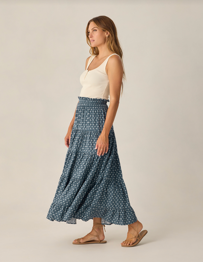 Ruffled Tiered Maxi Skirt | Blue Ditsy