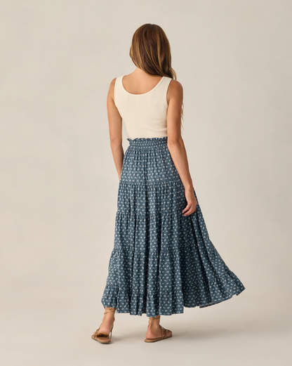 Ruffled Tiered Maxi Skirt | Blue Ditsy