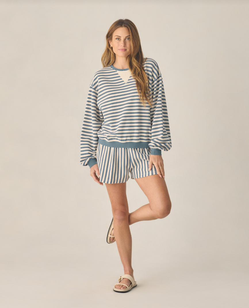 Oversized Crew + Short Set | Marine Stripe