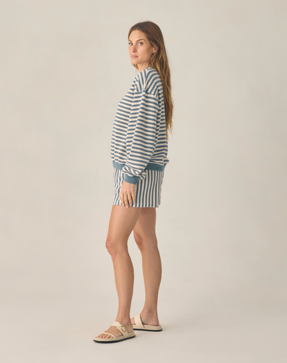 Oversized Crew + Short Set | Marine Stripe