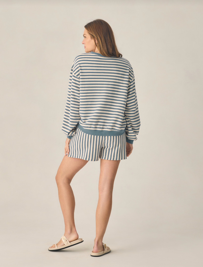 Oversized Crew + Short Set | Marine Stripe