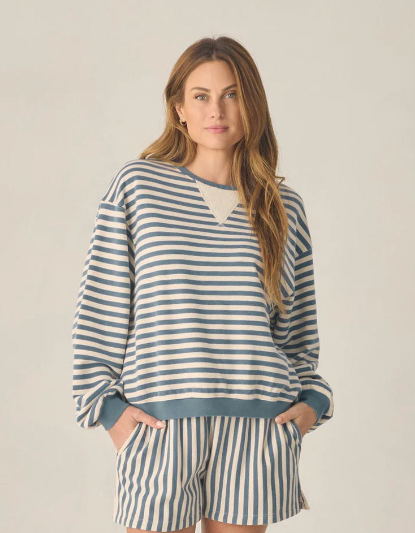 Oversized Crew + Short Set | Marine Stripe