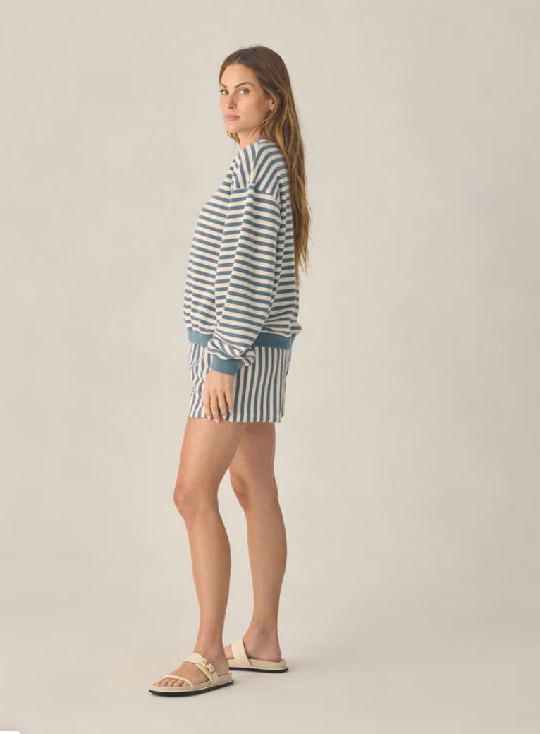 Oversized Crew + Short Set | Marine Stripe