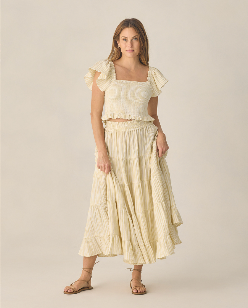 Ruffled Tiered Maxi Skirt | Lemon Citron