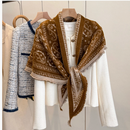 Vintage Paisley Triangle Scarf | Coffee